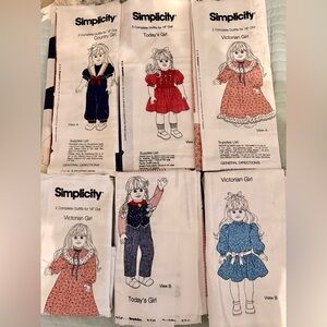 Lot of 12 Doll Outfits 1996 Simplicity Patterns Fabric Panels Cut and Sew Cotton